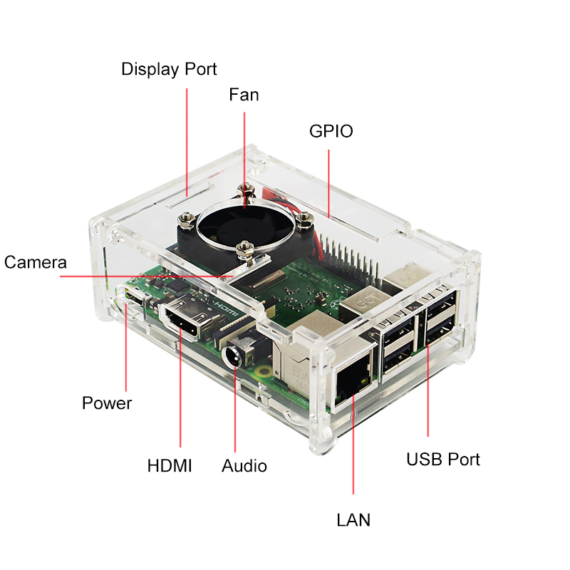 For Raspberry Pi 3 Model B+(Plus) Acrylic Case Transparent Box Cover Shell + Cooling Fan+Aluminum Heat Sink For Raspberry Pi 3 Model B+/B. 
