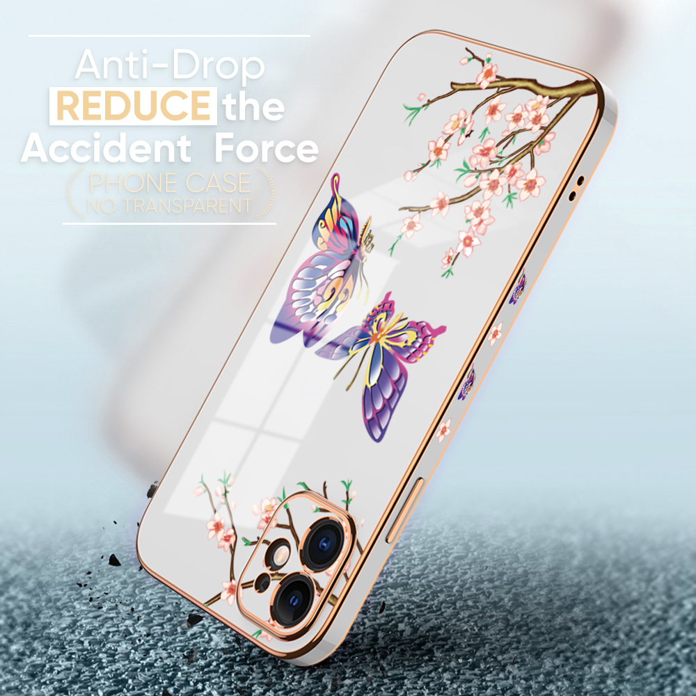 Ucuc for Xiaomi Redmi Note 10/Redmi Note 10 s free back cover lanyard butterfly flying luxury 6d plated soft side case silicone square mobile phone case. 