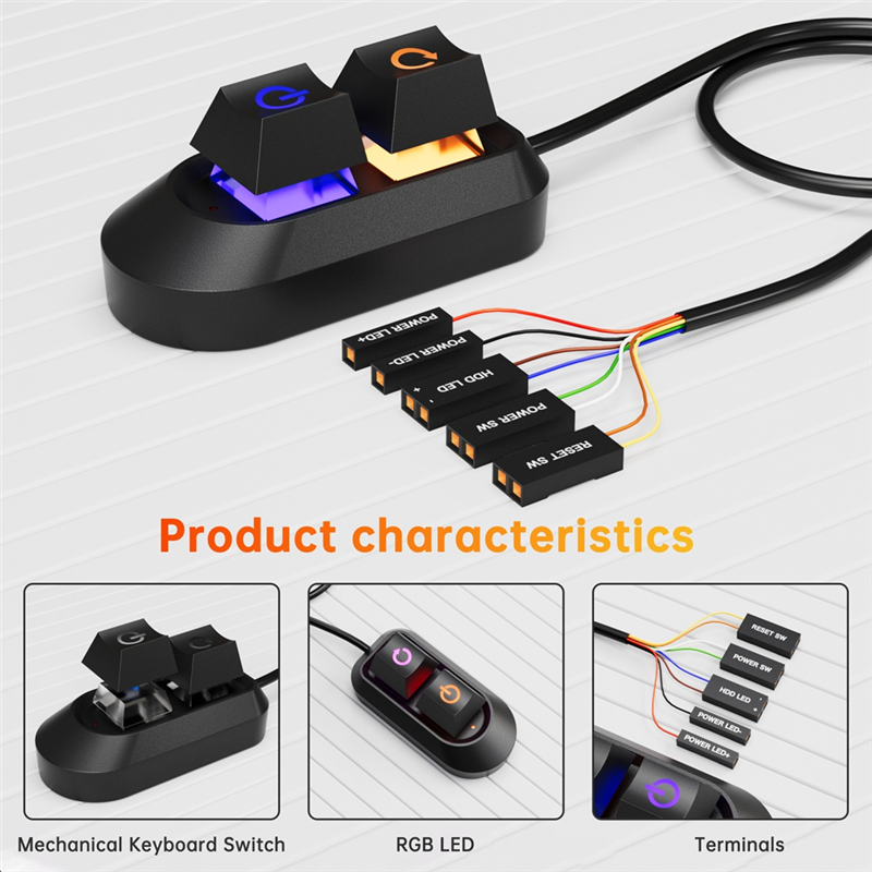 RGB LED Lights Computer Desktop Switch PC Motherboard External Start Power on/Off and Reset Button Extension Cable. 
