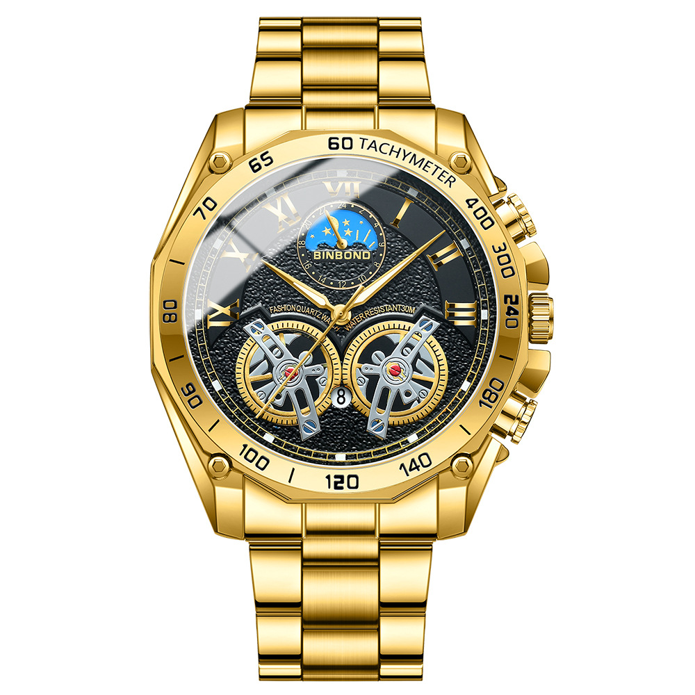 Double Tourbillon Watch Men's Non-Fully Automatic Machine Hollow Mechanical Watch Multi-Functional Fashion Luminous Waterproof Watch. 