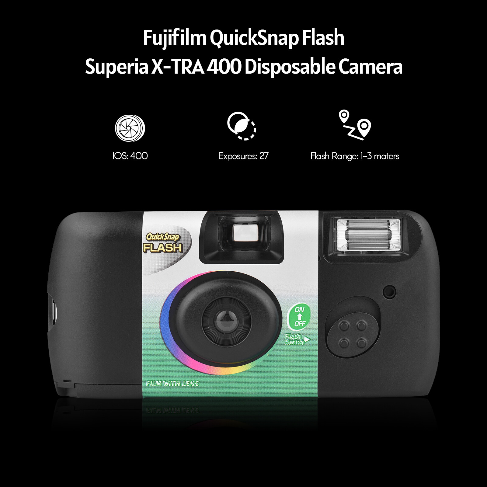Fujifilm QuickSnap Flash Superia X-TRA 400 Disposable Camera Single Use Camera with Flash (27 Exposures). 