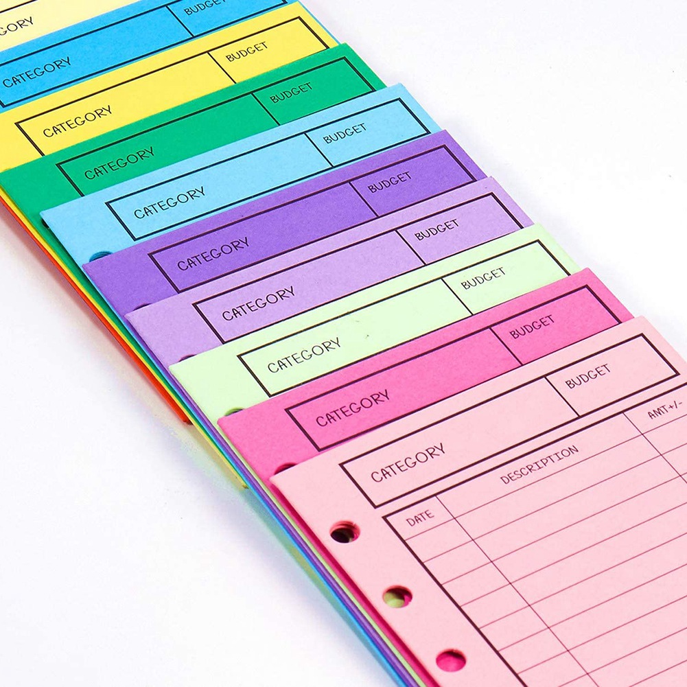 12 Budget Envelopes, Card Cash Envelope System, Save Money, Various Colors, Vertical Layout and Perforation. 