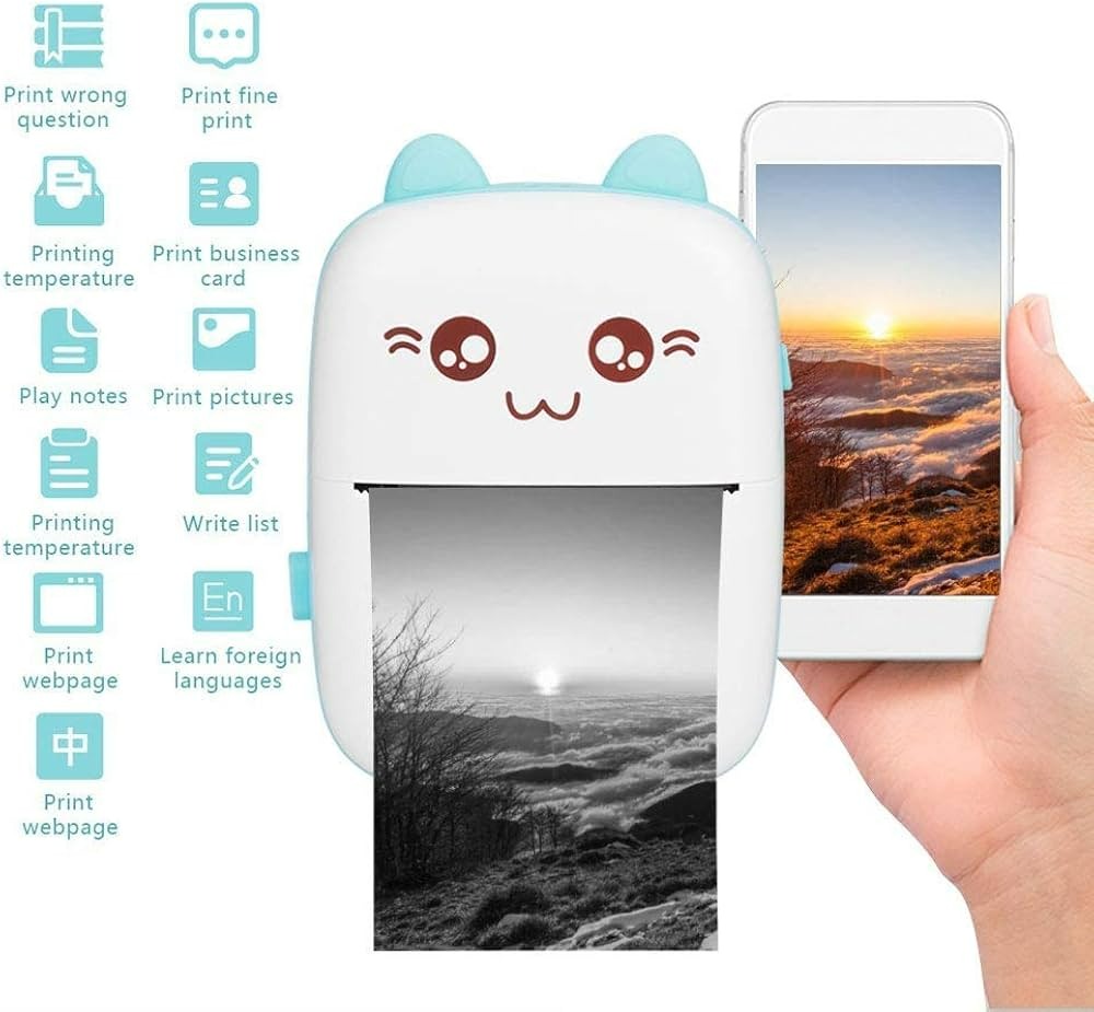 Portable Mini Printer Compatible with iOS & Android Wireless Bluetooth Thermal Printing Great for Printing Text Messages, Labels, Photos, Notes, and Creating Posters Mini Pocket Printer Ideal for Students, Teachers, and Creatives. 