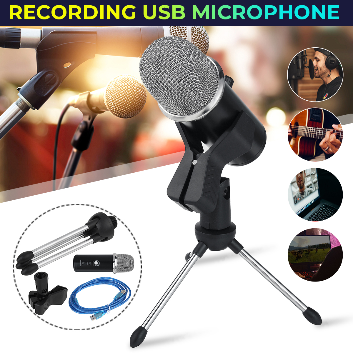 Economic V9 Condenser Microphone With Tripod USB Computer Studio Microphone For Karaoke Microphone Recording Podcasting Karaoke Gaming Streaming
