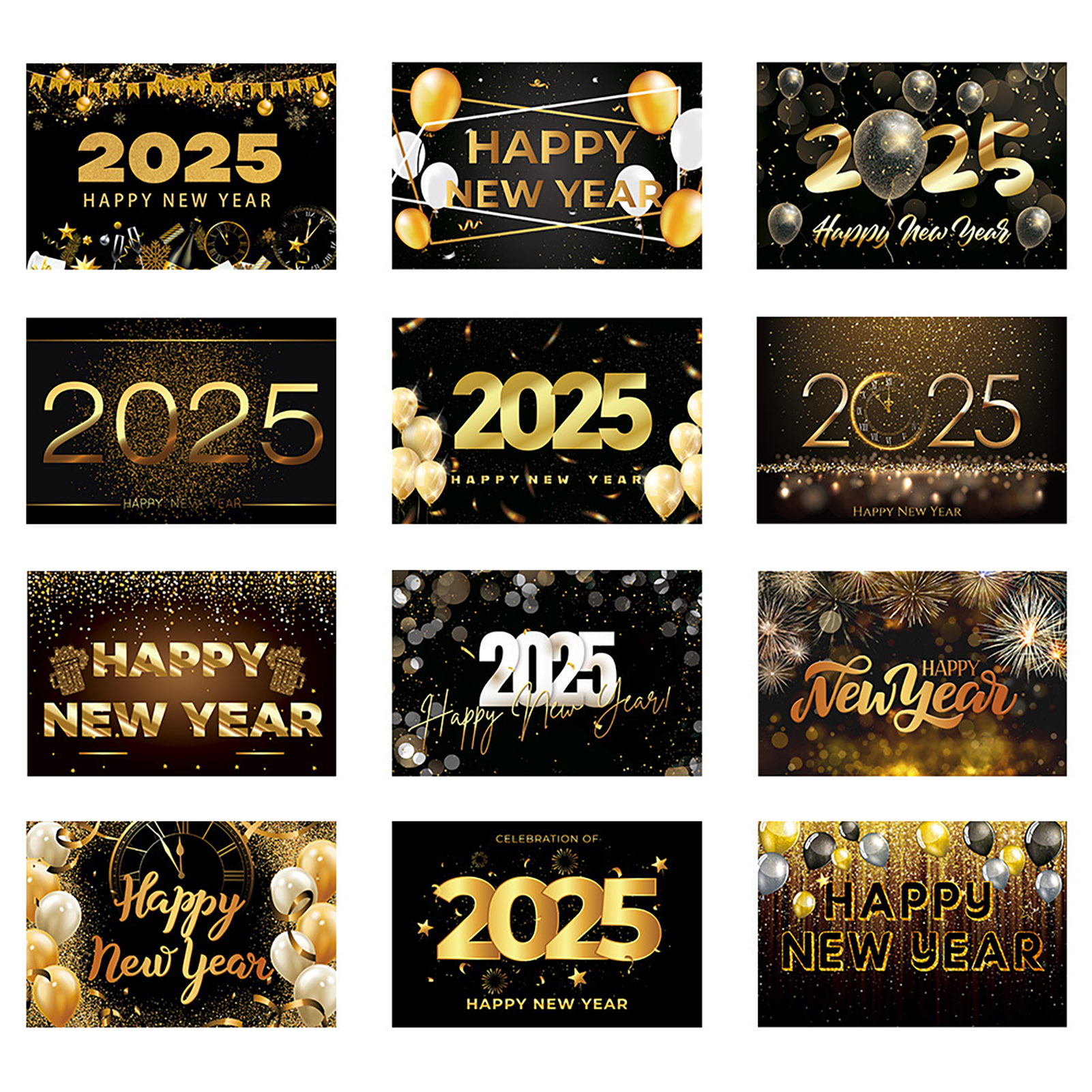 Bulk Pack of New Year Cards Envelopes 12pcs 2025 New Year Cards with Envelopes Stickers Gold Foiled Holiday Greeting Cards for Happy New Year Festive Design for Durable New Year Cards Assortment. 