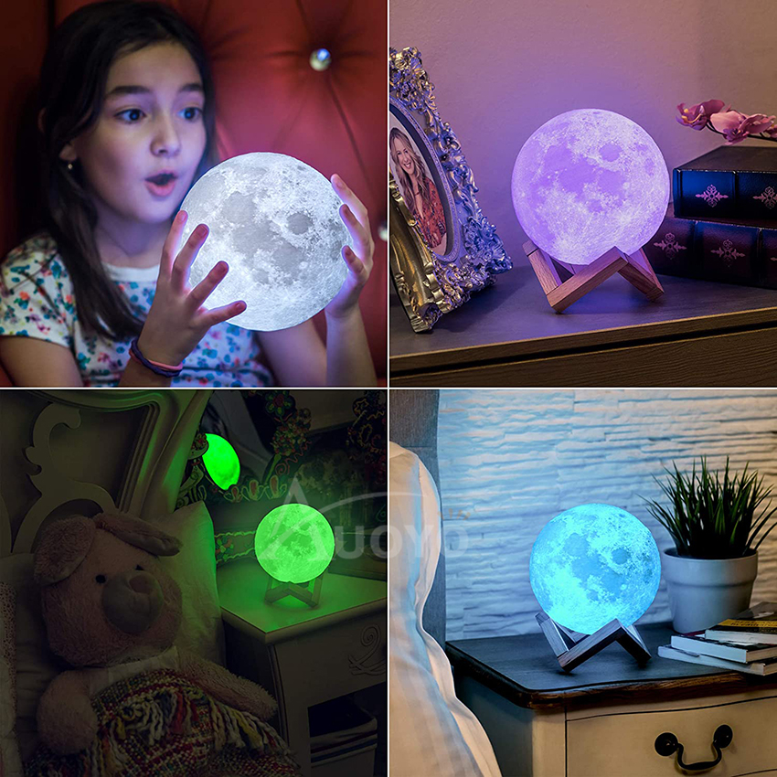 Auoyo Moon Lamp Light Rechargeable 3D Printing 8/15cm Moon Night Light with Stand Touch Switch 7 Multicolor Moon Table Lamp. 