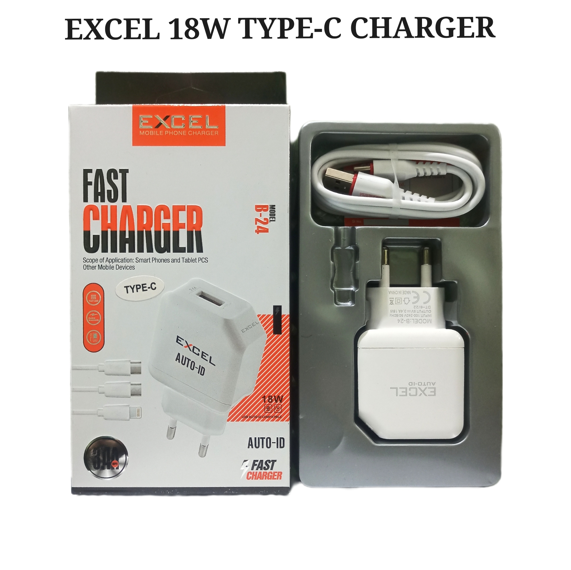 Excel Fast Charger Travel Charger Travel Adapter Fast Charging 3.1A Max Quick Excel Micro Usb+Typ C Charger By M.B Telicom - Charger