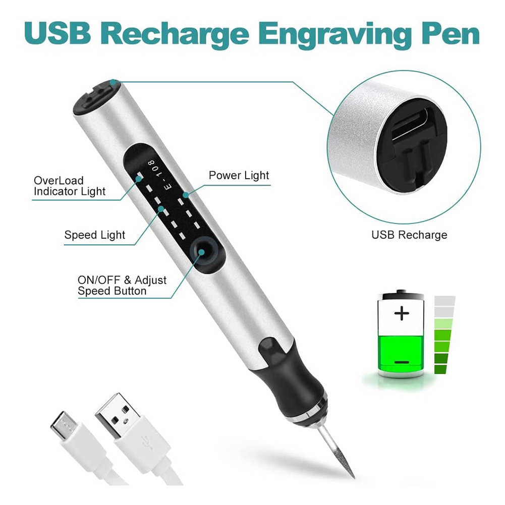 Engraving Pen, Electric Engraving Tool Kit USB Rechargeable Engraver Etching Pen Micro-Cordless Carve Tool for DIY Art. 