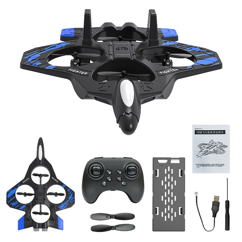 FLH DO1 EPP Foam RC Fighter Jet 2.4G 4 Channels Drone Intelligent Altitude Hold Helicopter Toy, with 2 Batteries