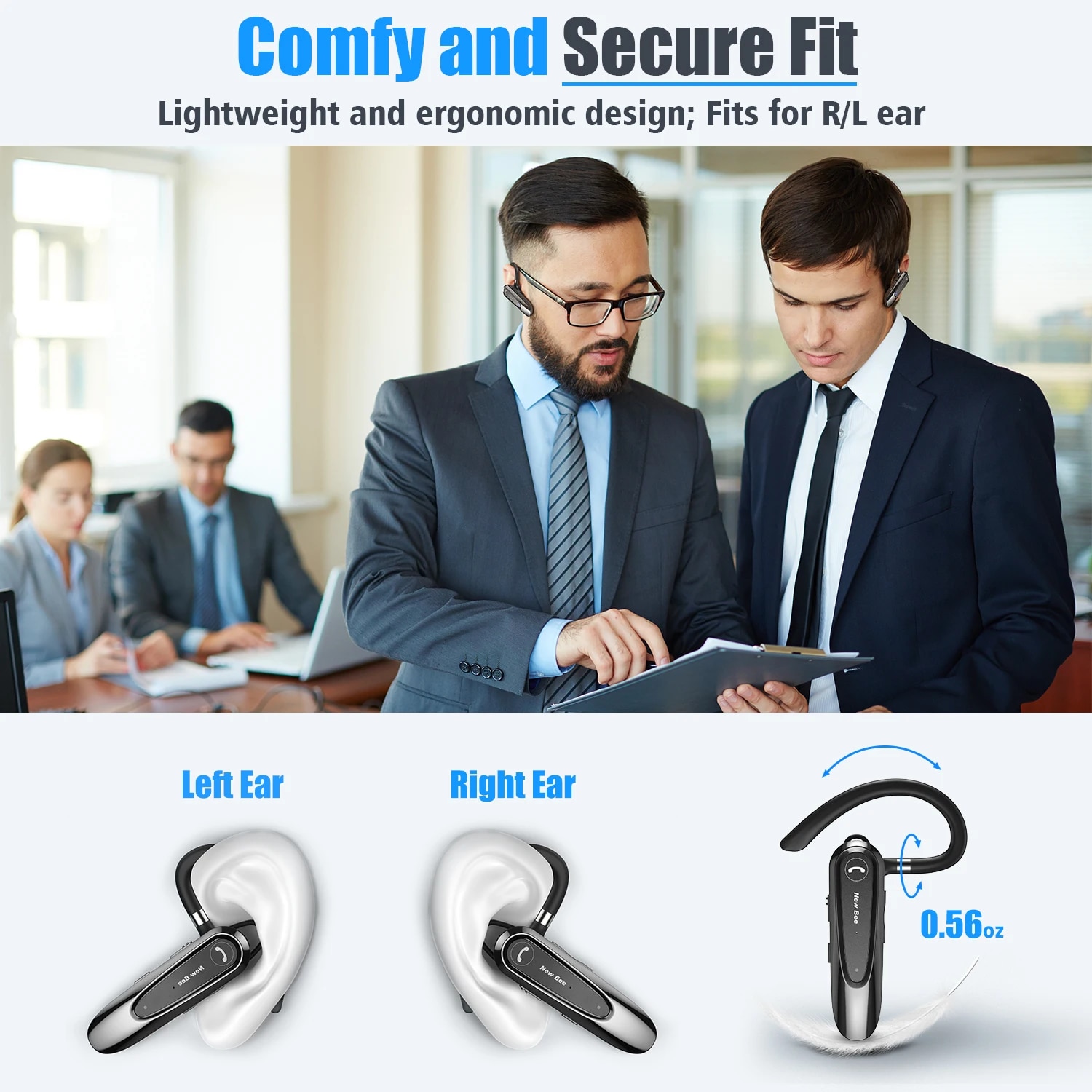 New Bee B45 Bluetooth 5.0 Headset Wireless Earphone Headphones with Dual Mic Earbuds Earpiece CVC8.0 Noise Reduction for Driving. 