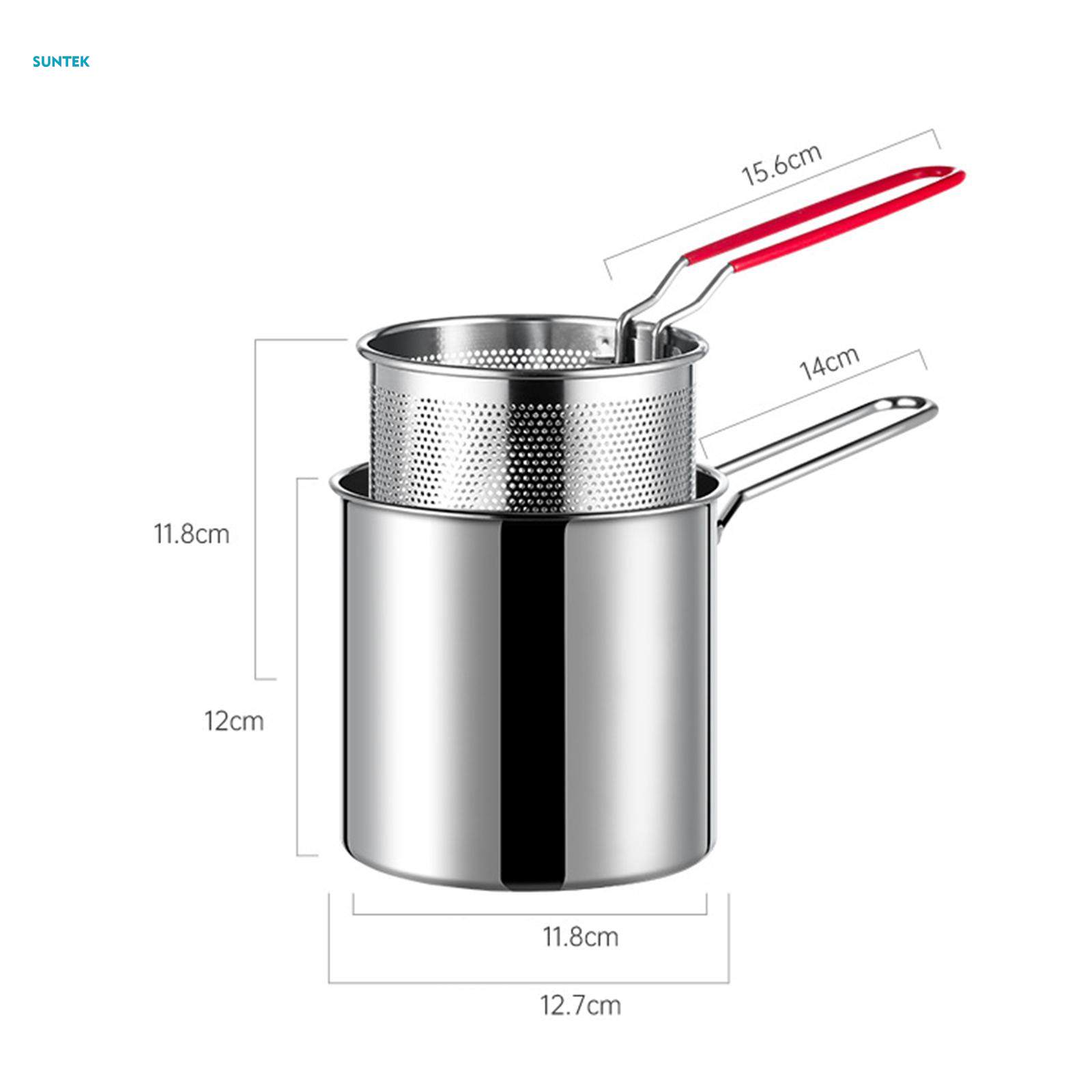 Mini Stainless Steel Deep Fry Pot with Strainer Basket Anti Scalding Handle. 