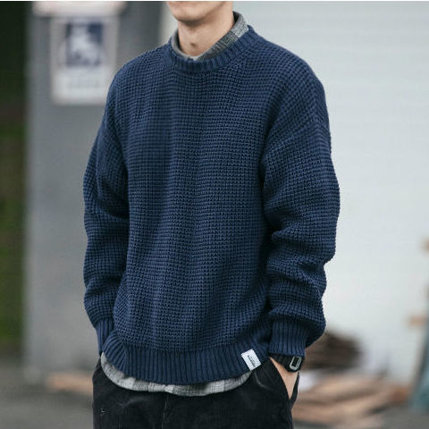 Japanese Plus Size Retro Style Three-Dimensional Fishbone Pattern Cotton Thick Thread Knitted Autumn And Winter Round Neck Stretch Sweater Sweater. 