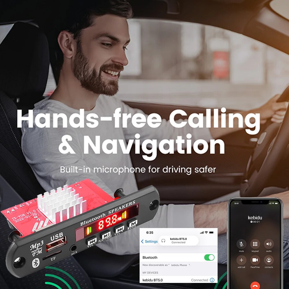 120W Amplifier Bluetooth 5.0 MP3 Decoder Board DC 8V-24V MP3 Player Car Music FM Radio Module with Remote Control For Speaker. 