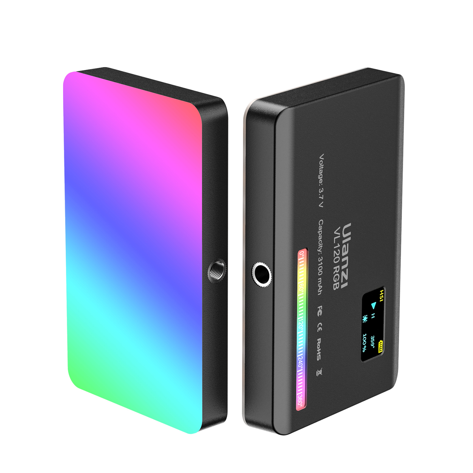 Ulanzi VL120 RGB Mini LED Video Light 2500K-9000K Photography Fill-in Light Dimmable CRI95+ 20 Lighting Effects Built-in Recharge-able Ba-tte-ry with Silicon Diffuser Cold Shoe Mount Adapter for Vlog Live Broadcast Portraits Weddings Photography
