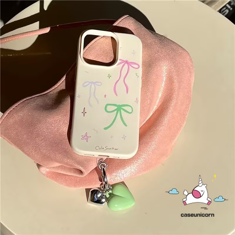 Cartoon Retro Colorful Bow Case Compatible for IPhone 15 12 13 11 14 16 Pro Max XR X 15 14 16 Plus XS Max Creative Cute Graffiti Painting Luxury Leather Texture Skin Feel Soft Case. 