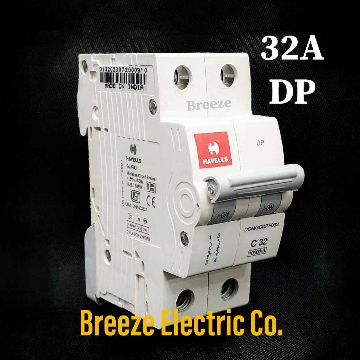 Havells Circuit Breaker 32A DP MCB.  Model: Euro-II. India.. 