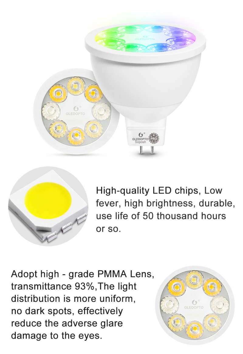 GLEDOPTO ZigBee 3.0 RGB+CCT 4W Smart MR16 Spotlight APP/Voice/RF Remote Control Work with Alexa Echo Plus SmartThings high quality. 