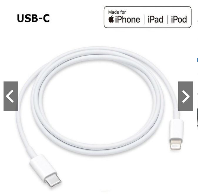 iPhone 12 Pro Max 20W USB-C Power Adapter With USB-C to Lighting Cable (3 Pin). 
