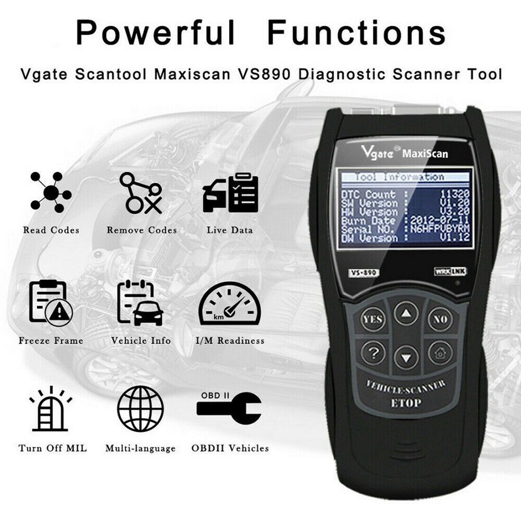 2X Universal OBD2 Scanner Multi-Language and Diagnostic Tool VS890 OBD2 Code Reader MaxiScan VS890 ELM327. 