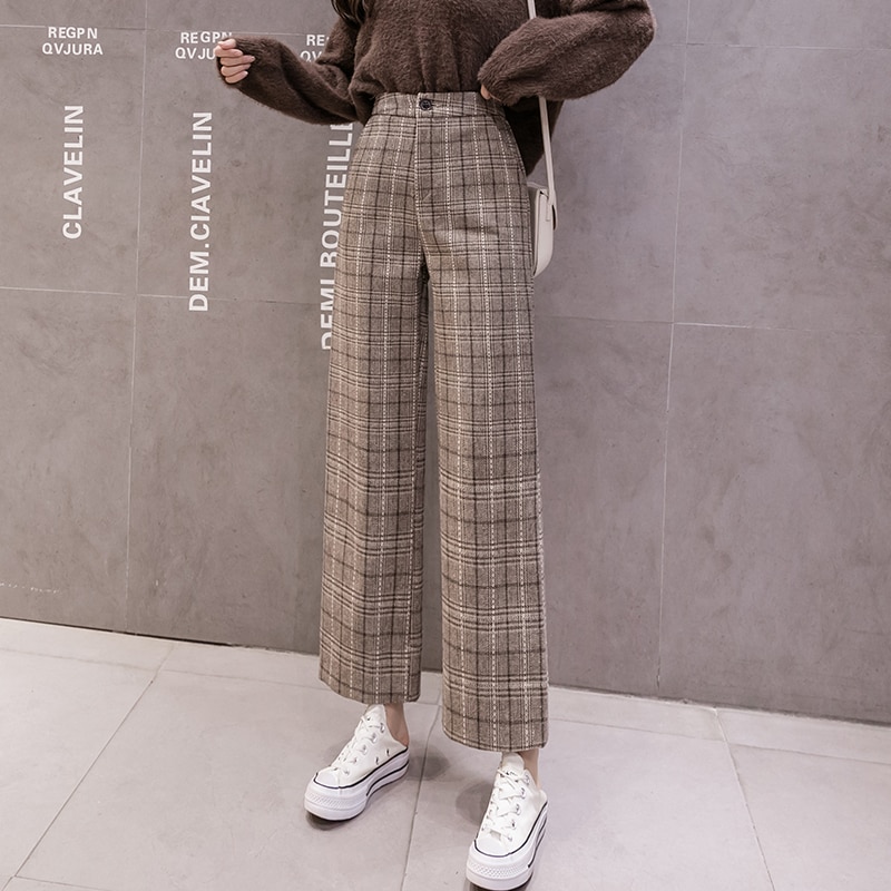 High Waist Plaid Pants Women, Harem Wool Trousers, Wool Tapered Pants,  Winter Autumn Long Baggy Trousers, Check Wide Leg Pants Custom 3117 -   Canada