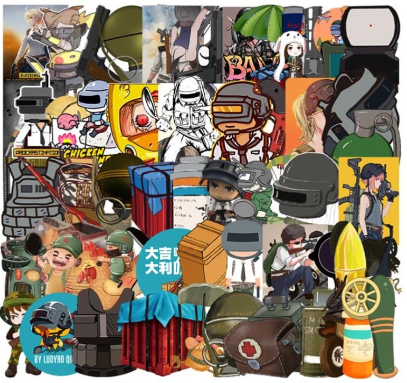 50Pcs/Pack Playerunknows P UBG Game PVC Waterproof Stickers For Luggage Skateboard Laptop Motorcycle