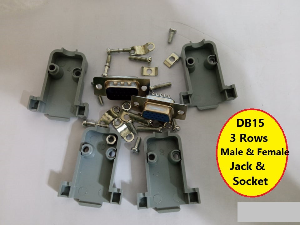 DB15 DB-15 3 ROWS 15 PIN Male & Female VGA Jack & Socket Plug Connector Adapters 3 Row 15Pin DIY With Plastic Back Shell Housing For Monitor Cables . 