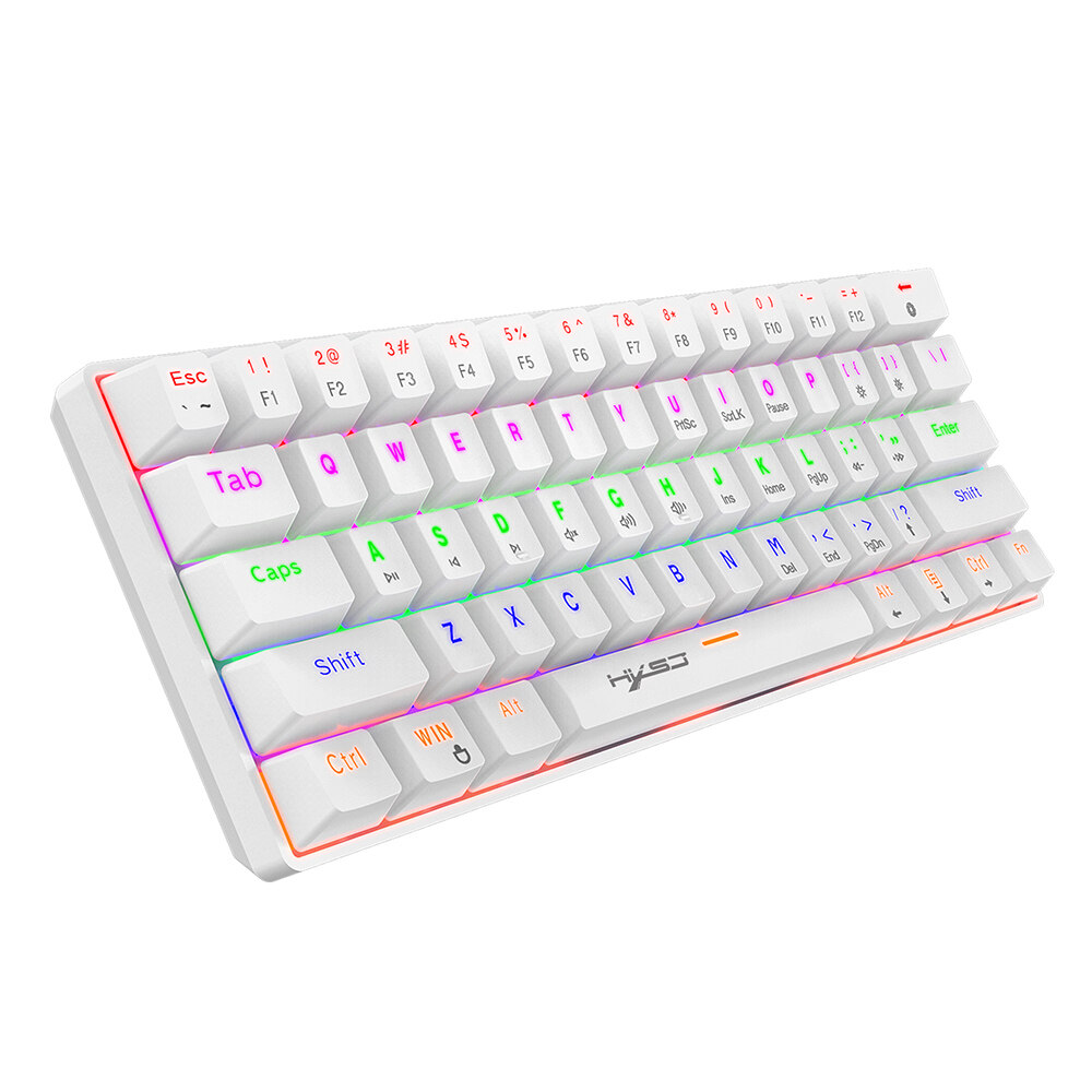 HXSJ V900 Wired 61 Keys Compact Mechanical Keyboard RGB Backlit Keyboard N-key Rollover Blue Switch Double Shot Keycaps, White. 