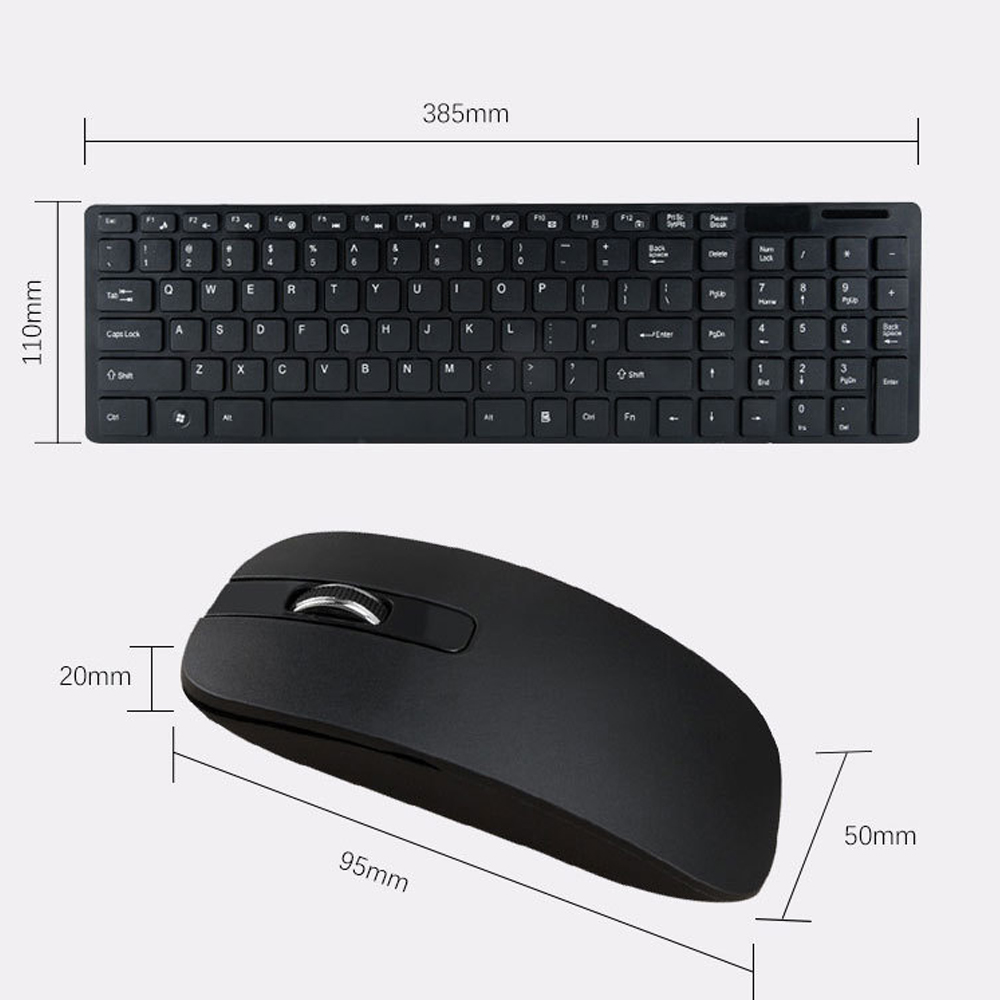 HXSJ  Keyboard Mouse Combo 2.4GHz  Keyboard 1200DPI Optical Mouse for Home Office Use Share 1 USB Receiver, Black. 