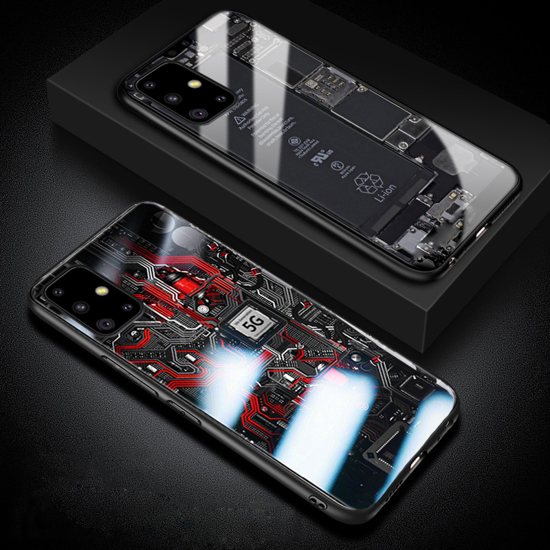 For Samsung Galaxy A51 Back Cover Version Theme Case Tempered Glass Protection shockproof Cover for Samsung A51 case Transparent Circuit Board Design Full Coverage Phone cases. 