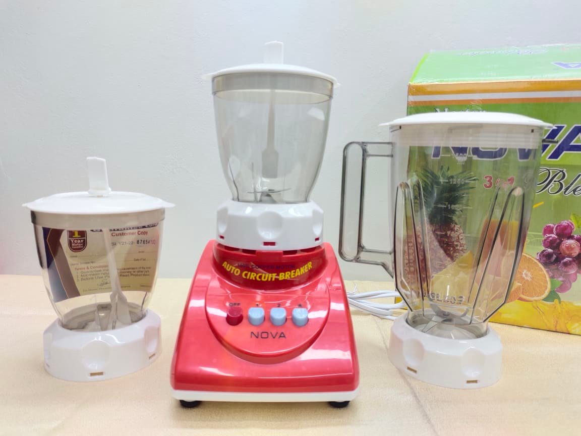 Nova Big Jar Blender 3 IN 1 With 1 Year Motor Guarante. 350 Watt Nova Electric Blender Plus Mixer Grinder 3 in 1. Heavy Duty Juicer Blenders 1.5 Litter. CD:P300.. 