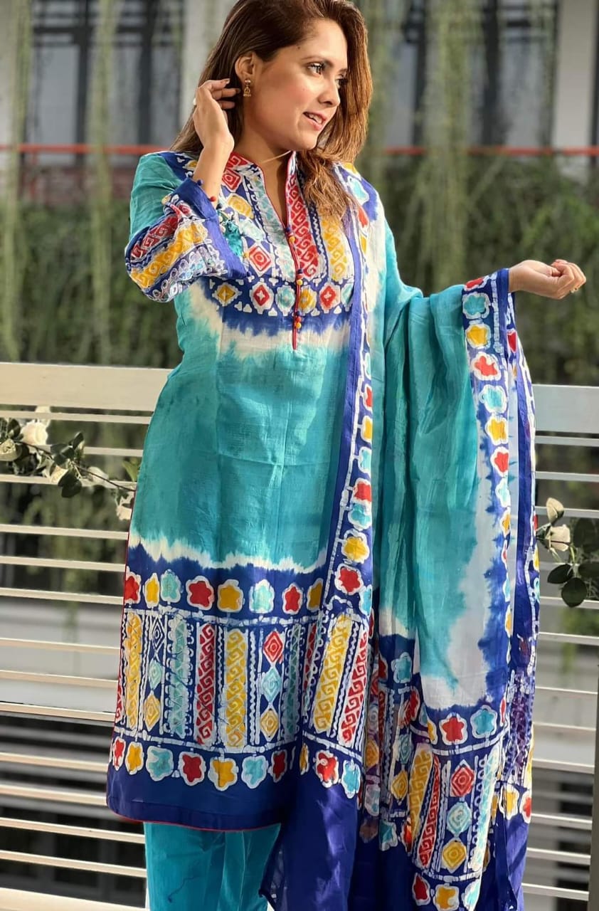 batik dress design in bangladesh Silk Batik Three piece, Stylish and Comfortable, High Quality Three Piece  for Women