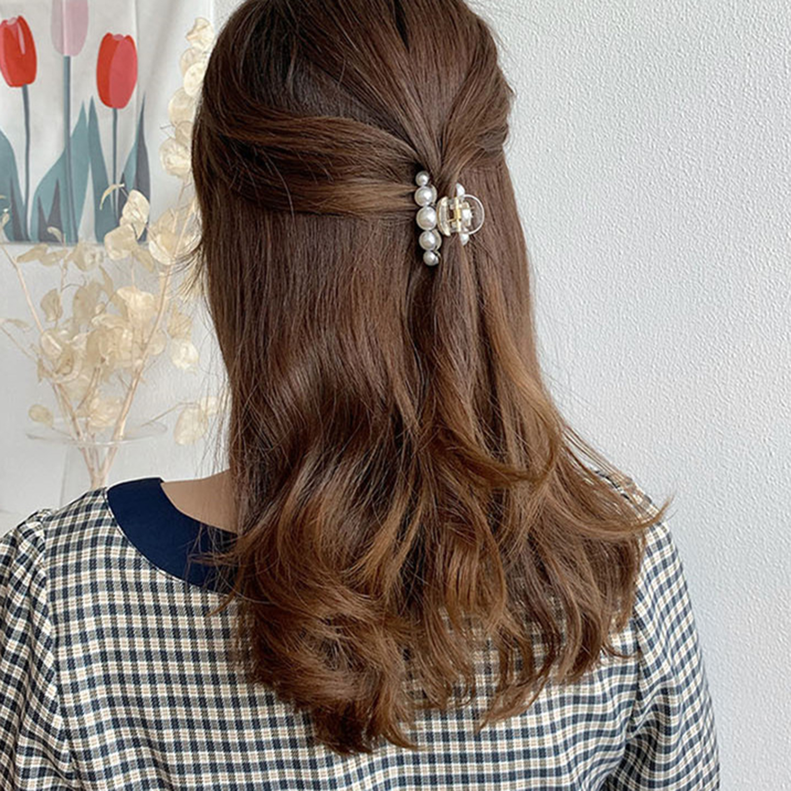 Shxx Faux Pearls Decor Banana Hair Claw Clip Styling Barrette Accessory