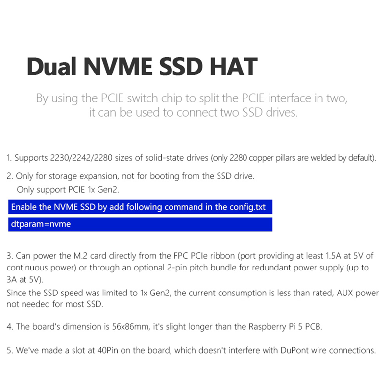 MPS2280D+Case+Pi5 Cooling Fan Support 2280/2242/2230 SSD Computer Accessories for 5 PCIE to M.2 Dual NVME SSD HAT. 