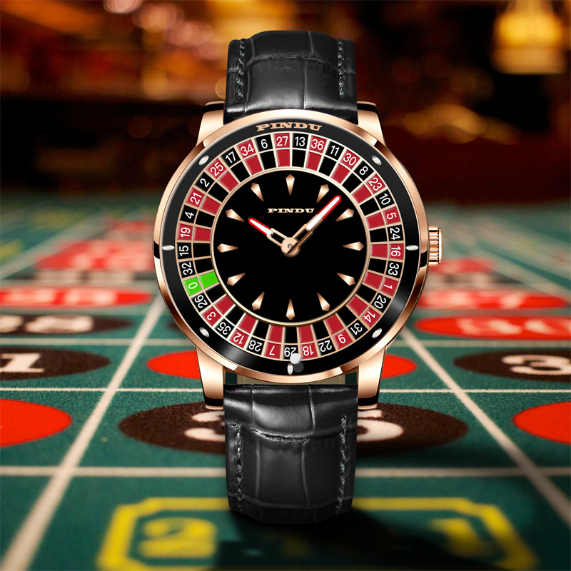PINDU Design New Mechanical Watch NH35 Rotating Dial Las Vegas Roulette Desktop Theme Automatic Watch Men Diamond Luminous Hands. 