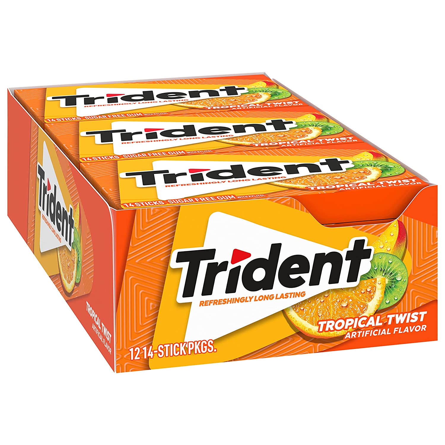Trident Sugar Free Chewing Gum Tropical Twist, 14 Sticks. 