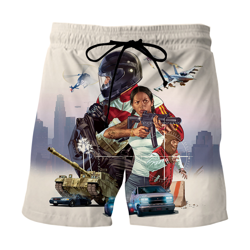 2022 Summer New Men Shorts GTA 5 Grand Theft Auto Game 3D Print Drawstring Pockets Short Pants High Quality Short Homme. 