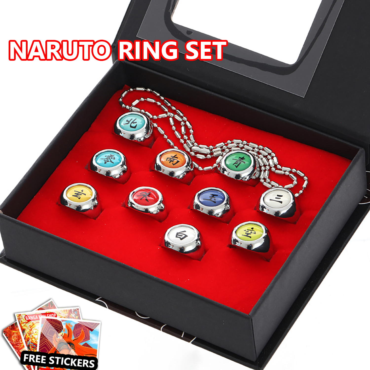 Naruto 10pcs Rings Akatsuki Rings Set Itachi Sasori Daidara Pain Hidan Cosplay Ring. 
