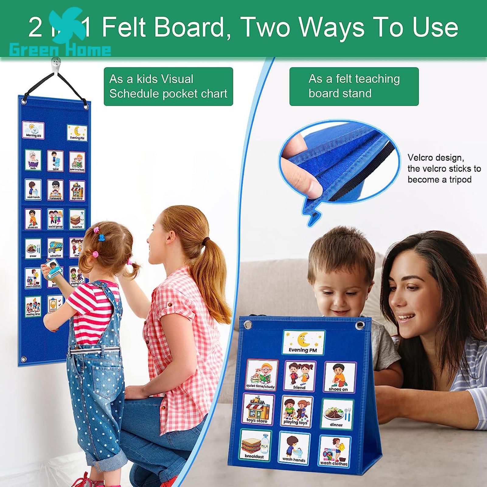 Visual Timetable Cards Calendar Kids Visual Schedule Chart 2-in-1 Daily Chore Routine Learning Tool Waterproof for Home School Children Interest. 