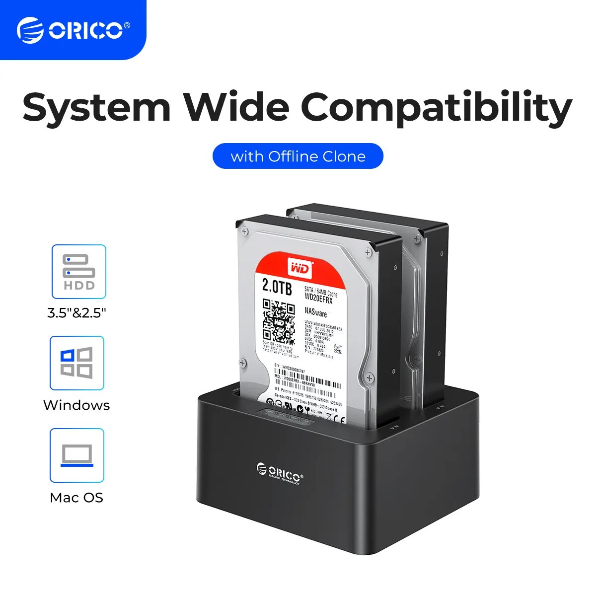 ORICO SATA to USB 3.0 Multi Hard Drive Docking Station with Offline Clone 2 Bay HDD Docking Station for 2.5/3.5 inch HDD SSD