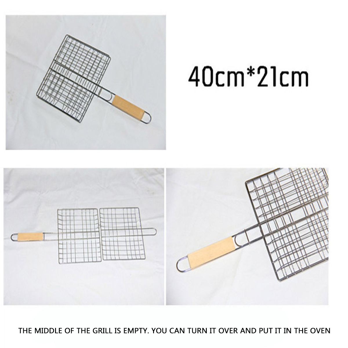 Grilled Fish Rack Iron Wire Widened Handle Chrome Plating Process Outdoor Barbecue Utensils. 