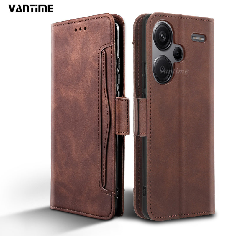 Vantime for Xiaomi Redmi Note 13 Pro+ Plus 5G PU Leather+Soft TPU Wallet Case Multi Cards Clip Flip Cover