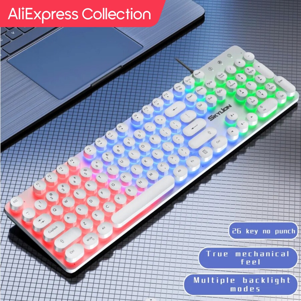 SKYLION H300 Wired 104 Keys Membrane Keyboard Many Kinds of Colorful Lighting Gaming and Office For Windows and IOS System