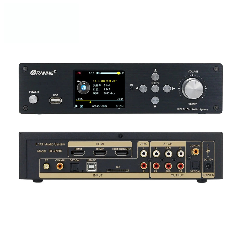DTS Dolby Digital 5.1 Decoder Digital to Analog Audio Converter HDMI2.0 Switch SPDIF Coaxial Bluetooth5.0 ARC PC-USB Drive Input. 
