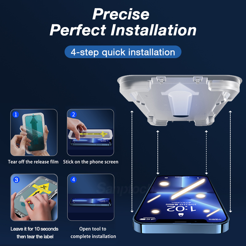 Sanptoch Full Screen Protector With Easy Install Kit For iPhone 15 14 13 12 11 Pro Max Plus Tempered Glass For iPhone X Xs Max XR Privacy GreenRay HD Dust Proof Protective Film. 