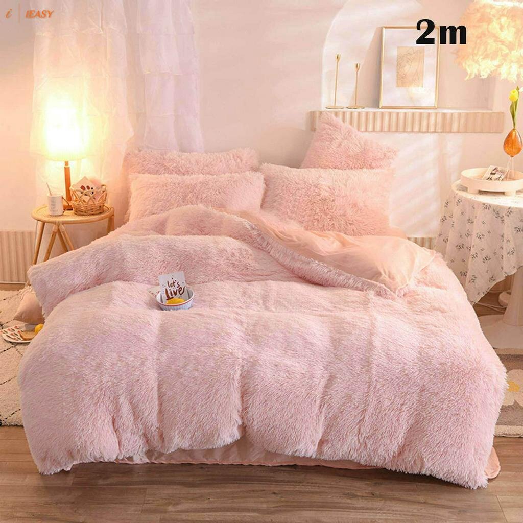 pengwei 4pcs/set Colorful Fluffy Bedding Set Long Plush Quilt Cover Bed Sheet Pillowcase Set. 