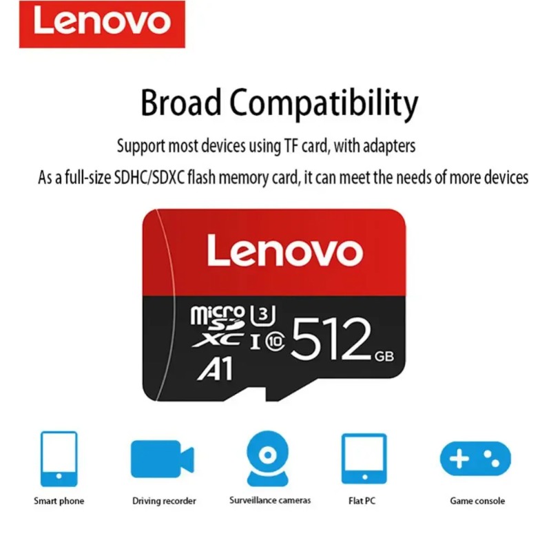 【100%Original+FREE Shipping+Ready Stock+COD】Original Lenovo SD 1TB Micro TF Mini SD Card 256GB 512GB 128gb 64GB TF Memory Flash Card for Phone/Computer/Camera Dropshipping. 