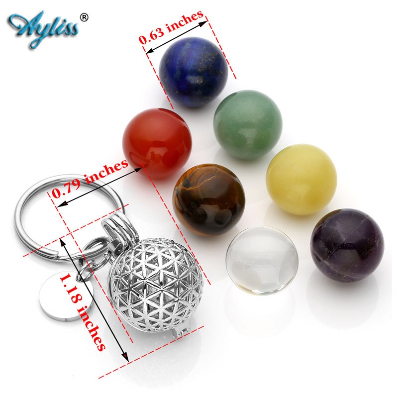 【Alizeker Mall】Ayliss Locket Pendant Essential Oil Diffuser Keychain Lava Stone Beadsof7 Chakra Stainless Steel Key Ring. 