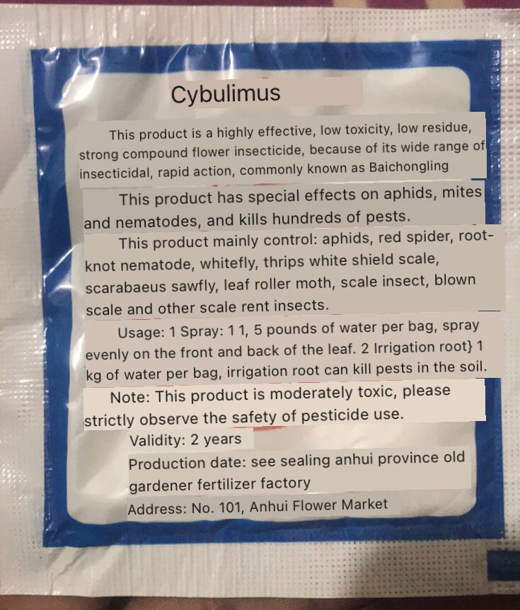 Cybulimus insecticide - 10 gm for all kins of flower and trees to use all year.. 