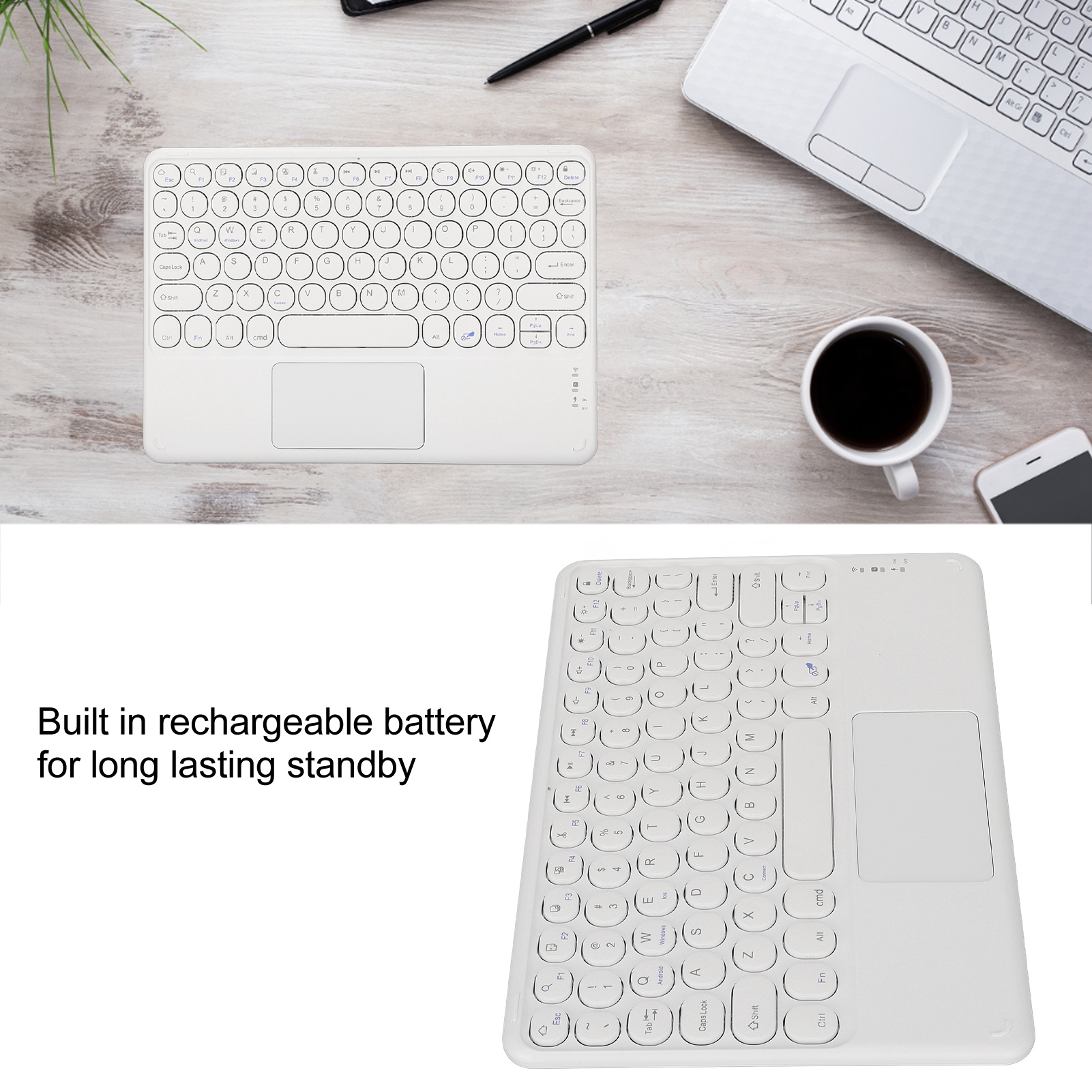 Wireless Bluetooth Keyboard, 13 Shortcut Keys Bluetooth Keyboard Round Keycap for Office. 