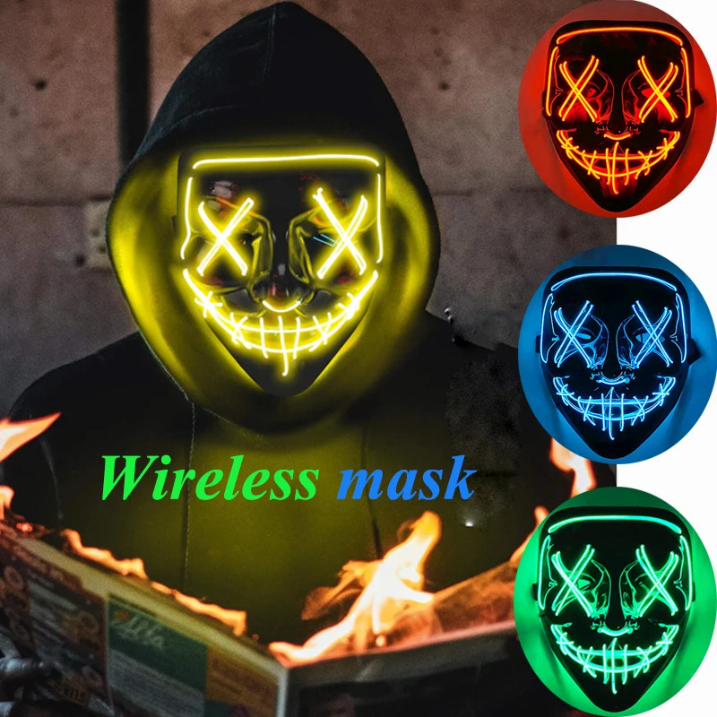 New Halloween LED Luminous Mask Face Changing Induction colorful mask LED light up control cool mask Party Atmosphere Prop. 